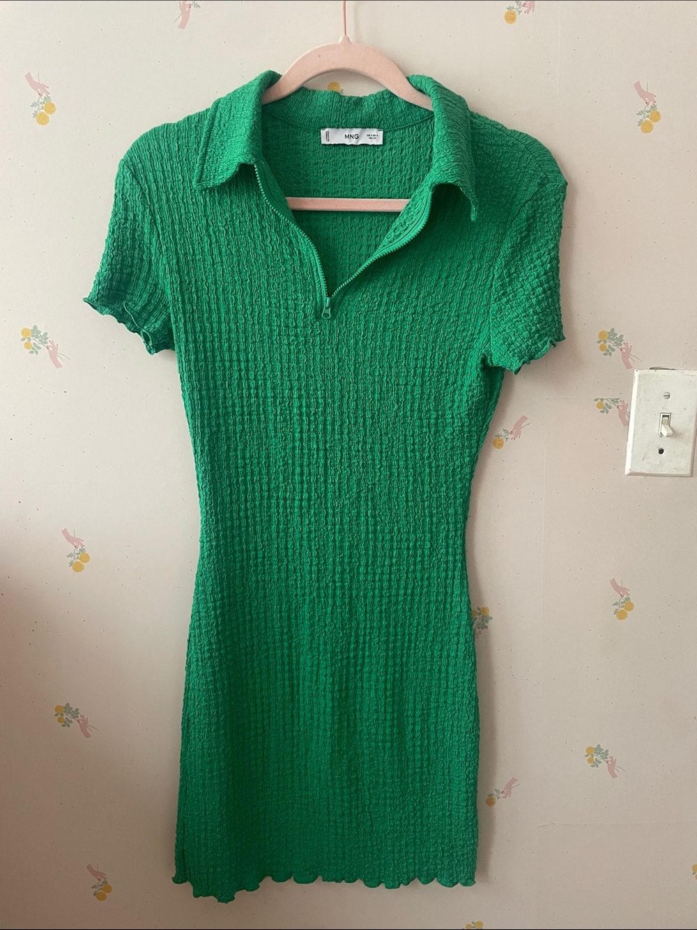 Mango Green Textured Polo Tunic Dress